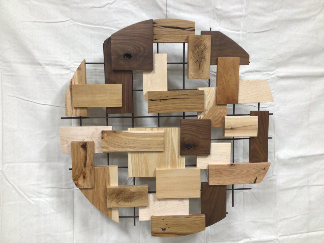 Wood and Steel Mesh Abstract Wall Art